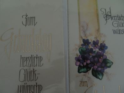 2 alte edle Grußkarten Zum Geburtstag Transparent & Einleger