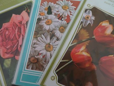 3 alte Grußkarten Zum Geburtstag Blumen Rosen Tulpen Margeriten