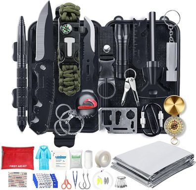 Erste Hilfe Set Survival Kit Notfall Ausrüstung Kompass Säge Messer Karte 54in1