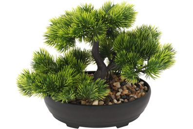 Kunstpflanze Bonsai Baum Kiefer 26 x 20 cm im Topf mit Echtsteindeko