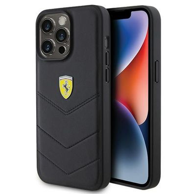 Handyhülle Case iPhone 15 Pro Max Ferrari Echtleder schwarz
