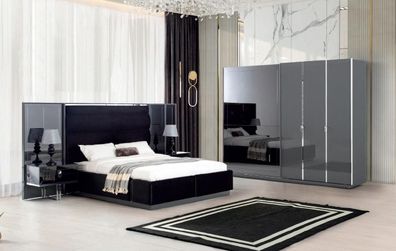 Graues Luxus Schlafzimmer Set Bett Nachttische Kleiderschrank 4lg.