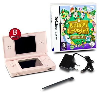 DS LITE Konsole in ROSA #74B + ähnl Ladekabel + Spiel ANIMAL Crossing WILD WORLD
