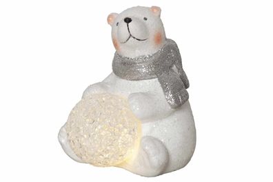 Deko Figur Weihnachten Eisbär Glitzeroptik 1 warmweiße LED 12x11cm