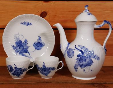 Royal Copenhagen Blaue Blume 1794 Kaffeekanne geschweift + Tassen & Keksteller#Y
