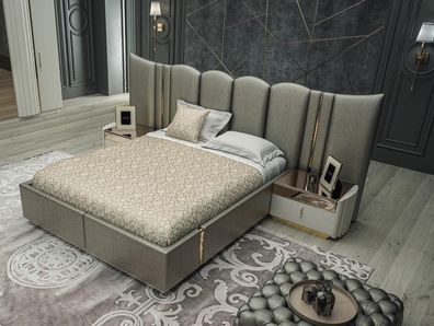Luxus Schlafzimmer set von 3tlg. stilvoll set Grau Bett + 2x Nachttische