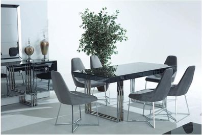 Esszimmer Set Einrichtung Grau 5tlg. Garnitur Tisch 4x Stühle luxuriös