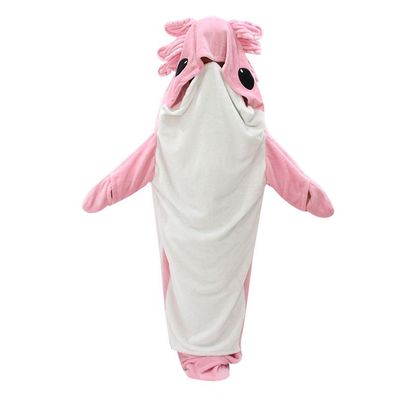 Cute Axolotl Schlafsack Flanell Decke Unisex Kapuze Pyjama mit Ärmeln Outdoor Camping