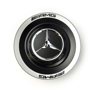 1x Mercedes AMG Nabendeckel Deckel A0004005700 9283 mattschwarz / Silber