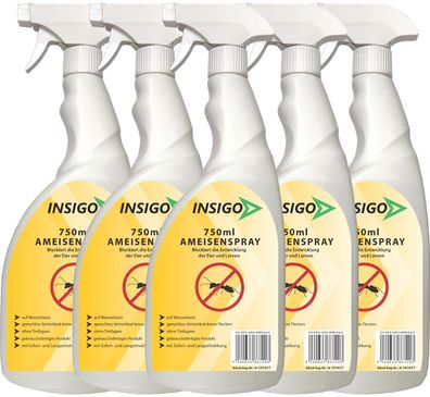 INSIGO 5x750ml Ameisenspray Ameisenmittel Ameisengift gegen Ameisen Bekämpfung