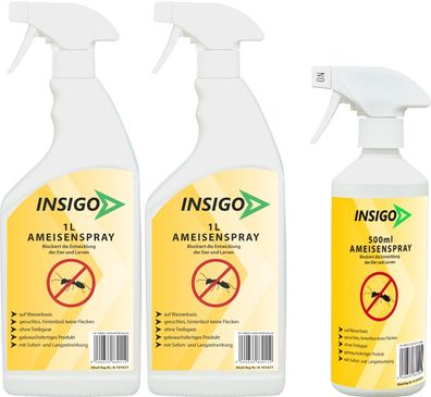INSIGO 2x1L + 500ml Ameisenspray Ameisenmittel Ameisengift gegen Ameisen Bekämpfung
