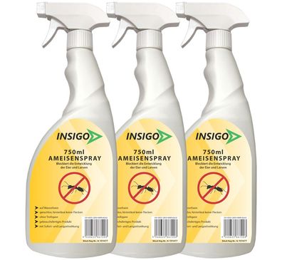 INSIGO 3x750ml Ameisenspray Ameisenmittel Ameisengift gegen Ameisen Bekämpfung
