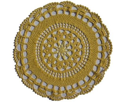 Häkeldecke 37cm gelb gehäkelt Baumwolle crochet cotton
