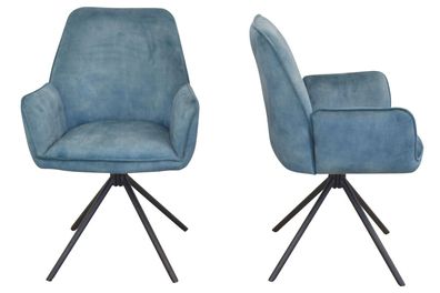 2er Set Esszimmerstühle drehbar Vintage Stoff blau Polsterstühle mit Armlehne