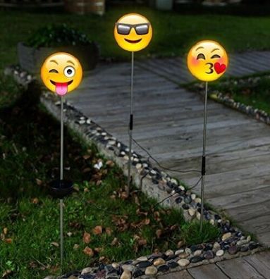 Solarleuchte Happy Face im 3er Set + Solarmodul, Gartendekoration, Beleuchtung,