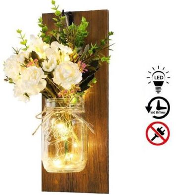 LED Wandpaneel "Floral" incl. Timer, Retro-Design Einmalglas, Wanddeko