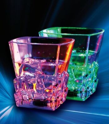 LED Whiskey Glas aus Kunststoff 2er Set mit Farbwechsel, Trinkglas, Geschenkidee
