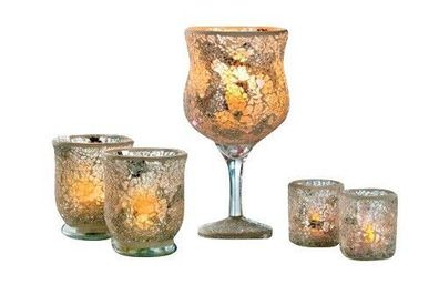 Mosaik Gläser 5tlg. mit LED Kerzen in silber Tisch Teelichtgläser Kelch