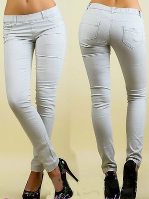 Sexy Miss Damen Skinny Stretch Stoff Hose Jeans Röhre S 34 L 38 XL 40 grau beige