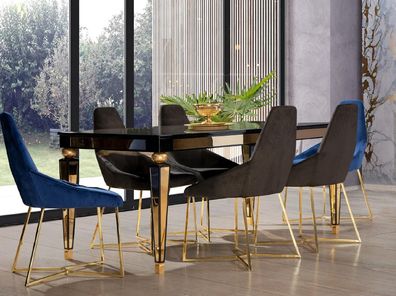 Stilvolle Esszimmer Möbel Luxus Holzgruppe Esstisch 6x Stühle 7tlg Set