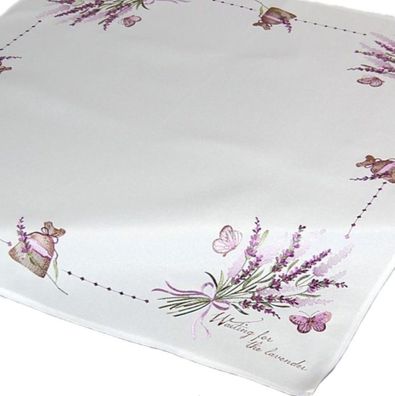 Tischdecke 85x85 Lavendel Decke Schmetterling Gestickt Mitteldecke Stoff Weiß