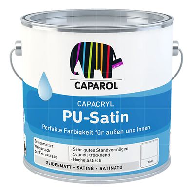 Caparol Capacryl PU-Satin 2.5 Liter WEISS Seidenmatt Lack Acryllack Holz Metall