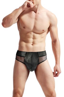 Herren Erotisch Schlüpfer PU Netz Spleiß Unterhosen Beutel Penis Thong Unterwäsche