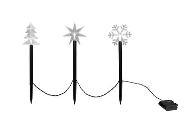 LED Garten Stecker 3er Set 40 cm - Weihnachts Deko Stern Schneeflocke Tannenbaum