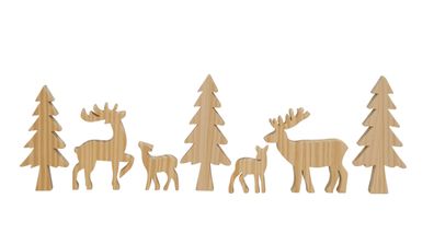 Holz Weihnachts Wald 7-teilig - natur - Tannenbaum Rentier Deko Tisch Figuren