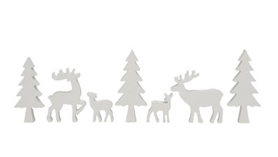 Holz Weihnachts Wald 7-teilig - weiß - Tannenbaum Rentier Deko Tisch Figuren