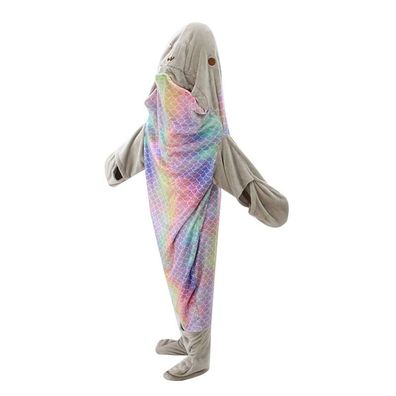 Kawaii Meerjungfrau Schlafsack Flanell Decke Kapuze Pyjama mit Ärmeln Outdoor Camping
