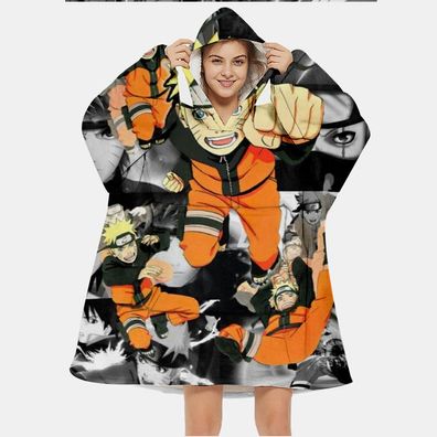 Anime Naruto Hoodie Decke Fleece Uzumaki Naruto Druck Nachthemd TV Blanket 97x94cm