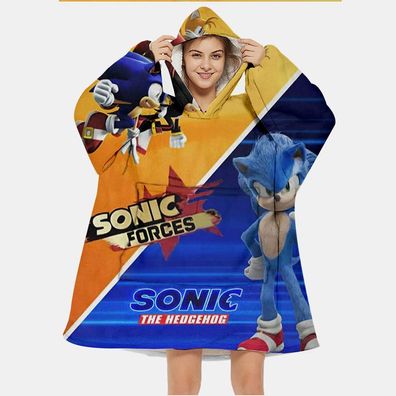 Sonic The Hedgehog Hooded Decke Sonic Force Fleece Homewear Robe Nap Blanket 97x94cm