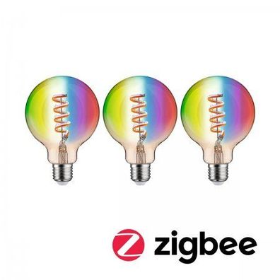 Paulmann 29165 Filament 230V Smart Home Zigbee LED Globe G95 E27 3er-Pack 470lm RGBW