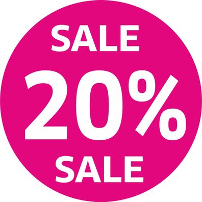 20%SALE Aufkleber Schaufenster Rabatt Ausverkauf Schlussverkauf SSV WSV % pink
