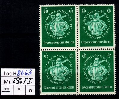 Los 8063: Deutsches Reich Mi. Mi. 896 * * Viererblock mit PF I oben rechts