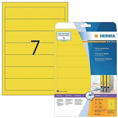 Ordner-Etiketten Herma 5091, kurz / schmal, gelb, 140 Stück