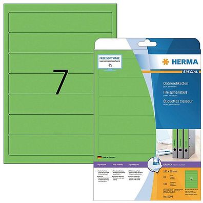 Ordner-Etiketten Herma 5094, kurz / schmal, grün, 140 Stück