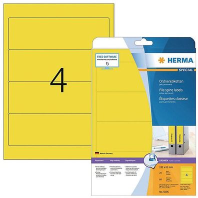Ordner-Etiketten Herma 5096, kurz / breit, gelb, 80 Stéck