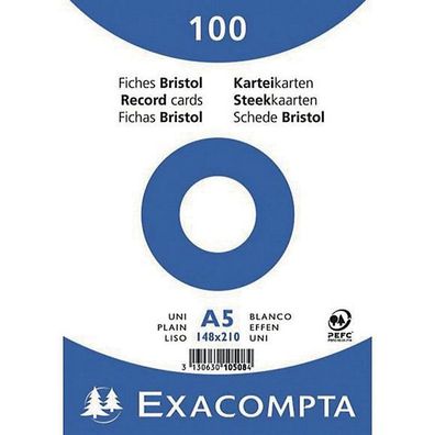 Karteikarten Exacompta 10508E, DIN A5, blanko, weiß, 100 Stück