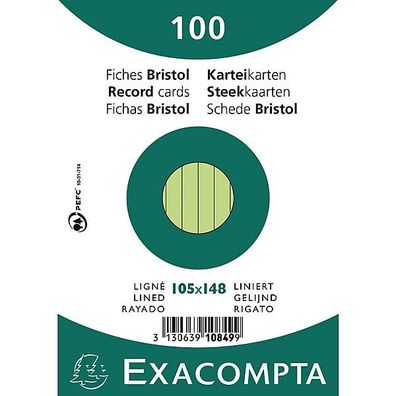 Karteikarten Exacompta A6 liniert, grün 100 Stück