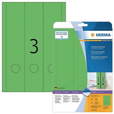 Ordner-Etiketten Herma 5139, lang / breit, grün, 60 Stück