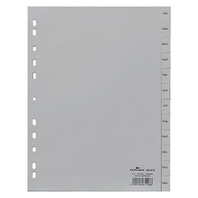 Register Durable 6514 Jan-Dez, A4, aus Kunststoff, 12 Blatt, grau