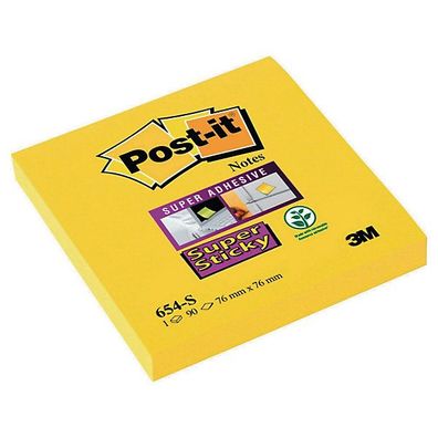 Haftnotizen Post-it 654-S Super Sticky, 76x76 mm, 90 Blatt, gelb, 12 Stéck