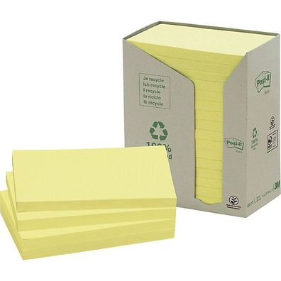 Haftnotizen Post-it Recycling 655-1T, 127 x 76 mm, 16 Blöcke à 100 Blatt, gelb