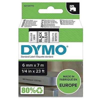 Schriftband Dymo D1 43610, Breite: 6mm, schwarz auf transparent
