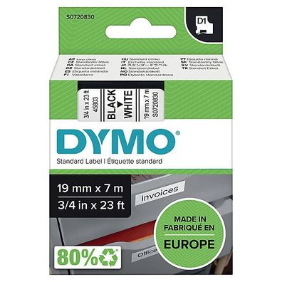 Schriftband Dymo D1 45803, Breite: 19mm, schwarz auf weiß