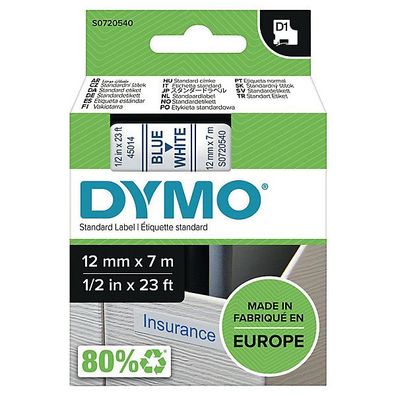 Schriftband Dymo D1 45014, Breite: 12mm, blau auf weiß