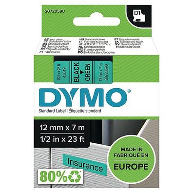 Schriftband Dymo D1 45019, Breite: 12mm, schwarz auf grén