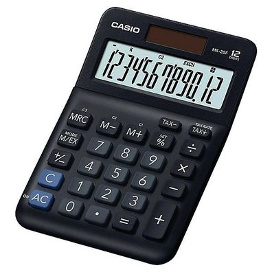 Tischrechner Casio MS-20F, 12-stellig, Steuern, Währung, schwarz